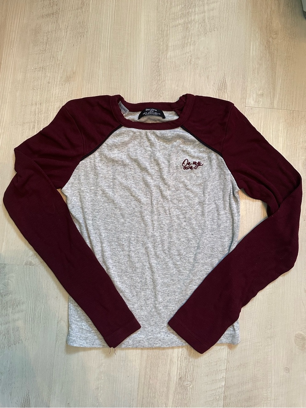 Tight Fitting Long Sleeve Heather Gray and Burgundy “On my Own” Tee